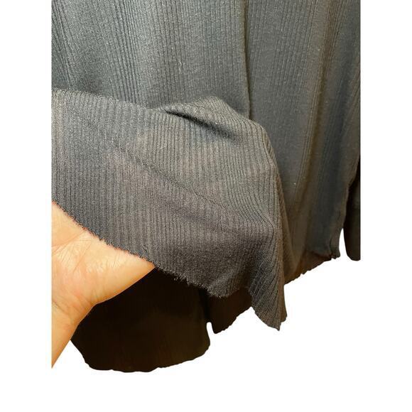 Rag & Bone Women Small Longsleeve Sheer Scoop Neck Textured Raw Hem Black Top - Picture 6 of 9